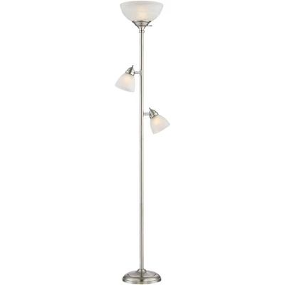 360 Lighting Ellery Modern Torchiere Floor Lamp With Side Lights 72" Tall Brushed Nickel Frosted White Glass Shade For Living Room Reading Bedroom 6 360 Lighting Ellery Modern Torchiere Floor Lamp With Side Lights 72" Tall Brushed Nickel Frosted White Glass Shade For Living Room Reading Bedroom - Image 6