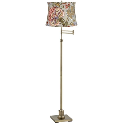 360 Lighting Chic Style Swing Arm Adjustable Floor Lamp 70" Tall Antique Brass Sage Flower Drum Shade For Living Room Reading House 1 360 Lighting Chic Style Swing Arm Adjustable Floor Lamp 70" Tall Antique Brass Sage Flower Drum Shade For Living Room Reading House