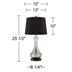 360 Lighting Simon Modern Table Lamps 25 1/2" High Set Of 2 Brushed Nickel With USB Charging Port Black Faux Silk Drum Shade For Bedroom Office Desk -Outlet 360 Lighting Store GUEST 80e8e710 d188 40dc b9f1 d7abb8f47d93