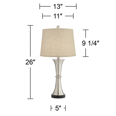 360 Lighting Seymore Modern Table Lamps 26" High Set Of 2 With USB Port Silver LED Touch On Off Burlap Linen Drum Shade For Bedroom Living Room Desk 7 360 Lighting Seymore Modern Table Lamps 26" High Set Of 2 With USB Port Silver LED Touch On Off Burlap Linen Drum Shade For Bedroom Living Room Desk - Image 7