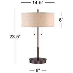 360 Lighting Modern Accent Table Lamp With USB And AC Power Outlet 23 1/2" High Bronze Fabric Drum Shade For Bedroom Living Room House Desk Bedside -Outlet 360 Lighting Store GUEST 829b3c00 520e 44ee 9e33 b6c313870aae