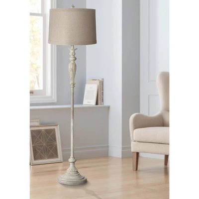 360 Lighting Vintage Shabby Chic Floor Lamp 60" Tall Antique White Washed Natural Linen Fabric Drum Shade For Living Room Reading Bedroom Office 1 360 Lighting Vintage Shabby Chic Floor Lamp 60" Tall Antique White Washed Natural Linen Fabric Drum Shade For Living Room Reading Bedroom Office