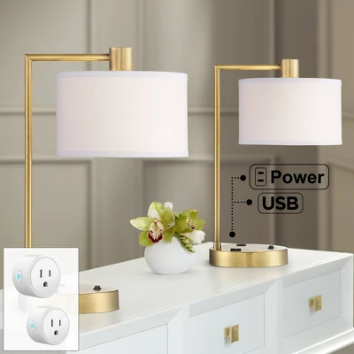 360 Lighting Colby Gold USB Desk Lamps Set Of 2 With Smart Socket 1 360 Lighting Colby Gold USB Desk Lamps Set Of 2 With Smart Socket