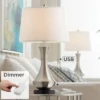 360 Lighting Simon Modern Table Lamps 25 1/2" High Set Of 2 Brushed Nickel With USB Charging Port And Table Top Dimmers White Fabric For Home Desk