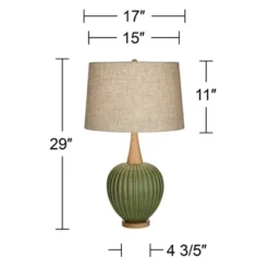 360 Lighting Sevilla 29" Tall Mid Century Modern End Table Lamp Green Ceramic Single Living Room Bedroom Bedside Nightstand House Oatmeal Shade -Outlet 360 Lighting Store GUEST 84bdbbfa 0fb5 45d3 9868 83538ca3b859