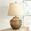 360 Lighting Buckhead Modern Accent Table Lamp 22" High Warm Bronze Brown Geometric Fabric Drum Shade For Bedroom Living Room Bedside Nightstand