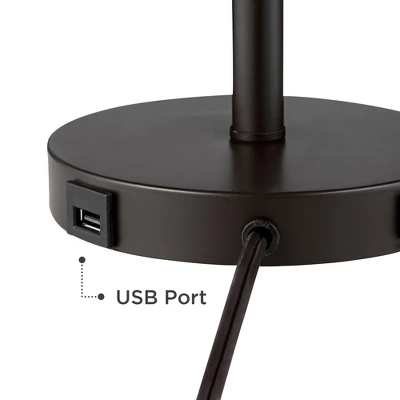 360 Lighting Heyburn Modern Accent Table Lamps 20" High Set Of 2 Bronze With USB And AC Power Outlet In Base Oatmeal Cylinder Shade For Bedroom Desk 4 360 Lighting Heyburn Modern Accent Table Lamps 20" High Set Of 2 Bronze With USB And AC Power Outlet In Base Oatmeal Cylinder Shade For Bedroom Desk - Image 4