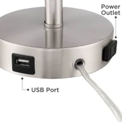 360 Lighting Trotter Modern Table Lamps 23 3/4" High Set Of 2 Brushed Nickel With USB And AC Power Outlet In Base White Fabric Cylinder For Home Desk -Outlet 360 Lighting Store GUEST 8a0d0e0b 0681 4998 9793 509a270f3726