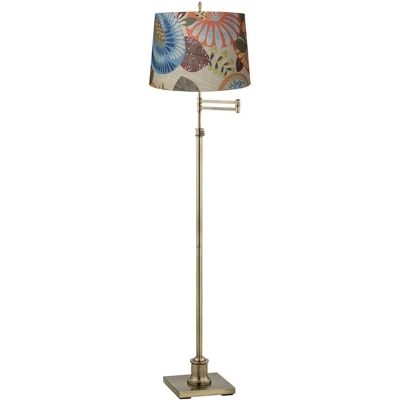 360 Lighting Swing Arm Floor Lamp Adjustable Height 70" Tall Antique Brass Tropic Flower Drum Shade For Living Room Reading Bedroom Office 1 360 Lighting Swing Arm Floor Lamp Adjustable Height 70" Tall Antique Brass Tropic Flower Drum Shade For Living Room Reading Bedroom Office