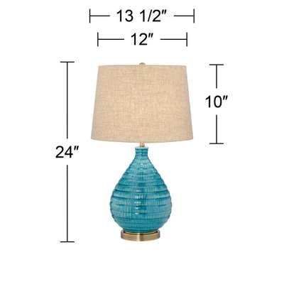 360 Lighting Modern Table Lamps 24" High Set Of 2 Coastal Ceramic Sky Blue Glaze Linen Fabric Drum Shade For Living Room Family Bedroom 4 360 Lighting Modern Table Lamps 24" High Set Of 2 Coastal Ceramic Sky Blue Glaze Linen Fabric Drum Shade For Living Room Family Bedroom - Image 4