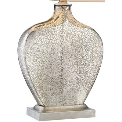 360 Lighting Axel Modern Table Lamps 25" High Set Of 2 Mercury Glass With Dimmers White Fabric Drum Shade For Bedroom Living Room Bedside Nightstand 4 360 Lighting Axel Modern Table Lamps 25" High Set Of 2 Mercury Glass With Dimmers White Fabric Drum Shade For Bedroom Living Room Bedside Nightstand - Image 4