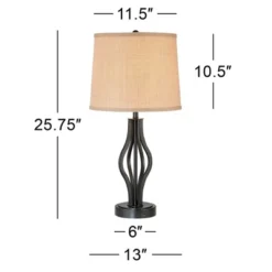 360 Lighting Heather Modern Industrial Table Lamps 25 3/4" High Set Of 2 Dark Iron With USB Charging Port Burlap Drum Shade For Bedroom House Desk -Outlet 360 Lighting Store GUEST 90295958 e3a6 46dd b76a 8c2ca4090a27