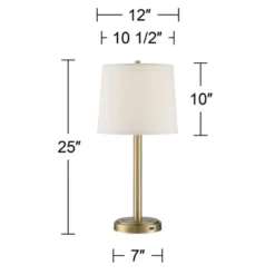 360 Lighting Camile Modern Table Lamps 25" High Set Of 2 Brass Metal With USB Charging Port Oatmeal Drum Shade For Bedroom Living Room Bedside Desk -Outlet 360 Lighting Store GUEST 936f4f88 f5fb 4ec0 adf7 d79ce8751edb