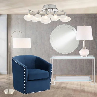 360 Lighting Serrena Modern Accent Table Lamp 23" High White Glass Brushed Nickel Metal With Nightlight Drum Shade For Bedroom Living Room House Home 7 360 Lighting Serrena Modern Accent Table Lamp 23" High White Glass Brushed Nickel Metal With Nightlight Drum Shade For Bedroom Living Room House Home - Image 7