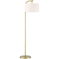 360 Lighting Modern Art Deco Arc Floor Lamp 64" Tall Warm Gold Metal White Fabric Drum Shade For Living Room Reading Family Bedroom Office House Home -Outlet 360 Lighting Store GUEST 95aa84f7 6ecd 4104 b4d0 b21cdb583442