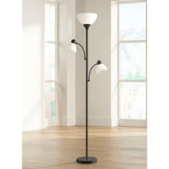 Outlet 360 Lighting Store 8 360 Lighting Bingham Modern Torchiere Floor Lamp With Side Lights 71 1/2" Tall Black Metal White Shade For Living Room Reading Bedroom Office House