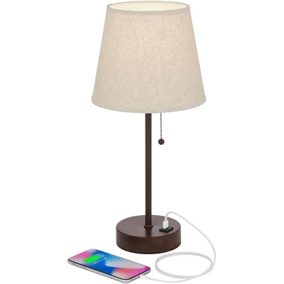 360 Lighting Justin Modern Accent Table Lamps 18 1/4" High Set Of 2 Marbled Bronze Metal With USB Charging Ports Oatmeal Drum Shade For Bedroom Desk 2 360 Lighting Justin Modern Accent Table Lamps 18 1/4" High Set Of 2 Marbled Bronze Metal With USB Charging Ports Oatmeal Drum Shade For Bedroom Desk - Image 2