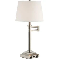 360 Lighting Camber Modern Desk Table Lamp 29" Tall Brushed Steel With USB And AC Power Outlet In Base Swing Arm Linen Shade For Bedroom Living Room -Outlet 360 Lighting Store GUEST 9aaaee7a 86be 4aff b573 fe5d3e65423a