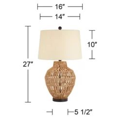 360 Lighting San Marcos Modern Coastal Table Lamp 27" Tall Natural Wicker Oatmeal Drum Shade For Bedroom Living Room Bedside Nightstand Office Kids -Outlet 360 Lighting Store GUEST 9dee9364 0642 4811 8070 04cf228af8ed