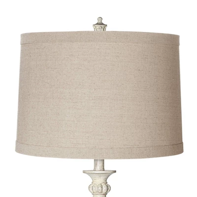 360 Lighting Vintage Shabby Chic Floor Lamp 60" Tall Antique White Washed Natural Linen Fabric Drum Shade For Living Room Reading Bedroom Office 3 360 Lighting Vintage Shabby Chic Floor Lamp 60" Tall Antique White Washed Natural Linen Fabric Drum Shade For Living Room Reading Bedroom Office - Image 3