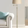 360 Lighting Modern Floor Lamp Adjustable Swing Arm 70" Tall Antique Brass Burlap Drum Shade For Living Room Reading Bedroom Office