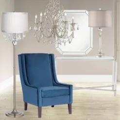 360 Lighting Modern Floor Lamp Standing 60 1/2" Tall Satin Steel Silver Crystal Off White Fabric Drum Shade For Living Room Bedroom Office House Home -Outlet 360 Lighting Store GUEST b4619c41 5d5a 45c1 aa3e 189c28c919cc