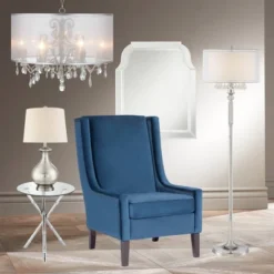 360 Lighting Albert Modern Table Lamp 24 3/4" High Mercury Glass Gourd Oatmeal Drum Shade For Bedroom Living Room Bedside Nightstand Office Kids House -Outlet 360 Lighting Store GUEST b7467a5d 559e 4697 8375 20fd1f9f1e1b