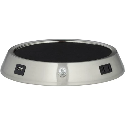 360 Lighting Modern Table Lamp With Dimmable USB And AC Power Outlet Workstation Base 24.5" High Brushed Nickel Droplet White Shade Bedroom Desk 2 360 Lighting Modern Table Lamp With Dimmable USB And AC Power Outlet Workstation Base 24.5" High Brushed Nickel Droplet White Shade Bedroom Desk - Image 2