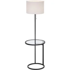 360 Lighting Modern Floor Lamp With Table Glass 62" Tall Black White Fabric Drum Shade For Living Room Reading Bedroom Office -Outlet 360 Lighting Store GUEST b9473e7c d3a7 4de8 ac98 85f77be2e3fa
