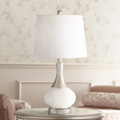 360 Lighting Serrena Modern Accent Table Lamp 23" High White Glass Brushed Nickel Metal With Nightlight Drum Shade For Bedroom Living Room House Home 1 360 Lighting Serrena Modern Accent Table Lamp 23" High White Glass Brushed Nickel Metal With Nightlight Drum Shade For Bedroom Living Room House Home