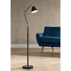 Outlet 360 Lighting Store 15 360 Lighting Wray Mid Century Modern Pharmacy Floor Lamp 61" Tall Flat Black Warm Brass Adjustable Swivel Head For Living Room Reading Bedroom Home