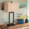 360 Lighting Todd Modern Table Lamp 30" Tall Bronze Rectangular With USB And AC Power Outlet In Base Oatmeal Fabric Shade For Living Room Office House