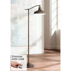 360 Lighting Rustic Downbridge Floor Lamp With USB Charging Port 61" Tall Satin Bronze Metal Dome Shade Living Room Reading House