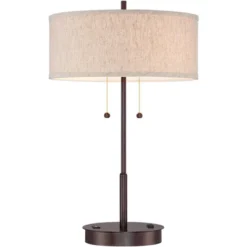 360 Lighting Modern Accent Table Lamp With USB And AC Power Outlet 23 1/2" High Bronze Fabric Drum Shade For Bedroom Living Room House Desk Bedside -Outlet 360 Lighting Store GUEST c1e2ee85 24e7 4a2c 84a4 de1275ca7557
