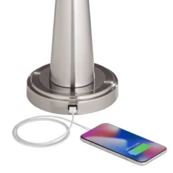 360 Lighting Karla Art Deco Style Table Lamps 25" High Set Of 2 Brushed Nickel With USB Charging Port And Table Top Dimmers White Fabric Drum For Desk -Outlet 360 Lighting Store GUEST c260550a 1212 48ce 8e3a 12942738bf95