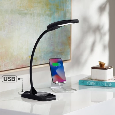 360 Lighting Ricky Modern Desk Lamp 13 3/4" High Black With USB Charging Port LED Gooseneck Touch On Off Dimmer For Bedroom Bedside Office House Desk 1 360 Lighting Ricky Modern Desk Lamp 13 3/4" High Black With USB Charging Port LED Gooseneck Touch On Off Dimmer For Bedroom Bedside Office House Desk