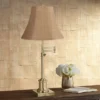 360 Lighting Traditional Swing Arm Desk Table Lamp Adjustable Height 36" Tall Antique Brass Natural Burlap Bell Shade Living Room Bedroom