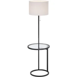 360 Lighting Modern Floor Lamps 62" Tall Set Of 2 With Glass Tray Table Black Metal White Fabric Drum Shades Decor Living Room Reading -Outlet 360 Lighting Store GUEST c96ed57a 5145 4d59 ac80 9a188d263273