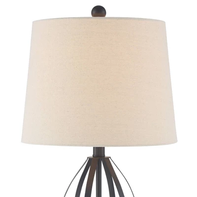 360 Lighting Grant Rustic Industrial Table Lamps 26 1/2" High Set Of 2 Bronze Metal Cage Taupe Drum Shade For Bedroom Living Room Bedside Nightstand 2 360 Lighting Grant Rustic Industrial Table Lamps 26 1/2" High Set Of 2 Bronze Metal Cage Taupe Drum Shade For Bedroom Living Room Bedside Nightstand - Image 2