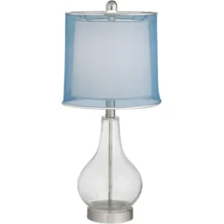 360 Lighting Modern Accent Table Lamps 21.75" High Set Of 2 With USB Charging Port Clear Glass Blue Drum Shade For Living Room Desk Bedroom Office -Outlet 360 Lighting Store GUEST cb1207c2 1de8 43b8 ae37 7ca50bd3ada8