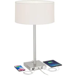 360 Lighting Andre Modern Table Lamps 26 3/4" High Set Of 2 Metal With USB And AC Power Outlet In Base Table Top Dimmers White Drum Shade For Desk -Outlet 360 Lighting Store GUEST cde5ce06 136c 4021 a17c 6d1222137486 1