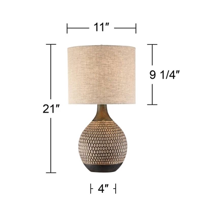 360 Lighting Emma Modern Mid Century Accent Table Lamp 21" High Wood Brown Ceramic Oatmeal Drum Shade For Bedroom Living Room Bedside Nightstand Home 5 360 Lighting Emma Modern Mid Century Accent Table Lamp 21" High Wood Brown Ceramic Oatmeal Drum Shade For Bedroom Living Room Bedside Nightstand Home - Image 5