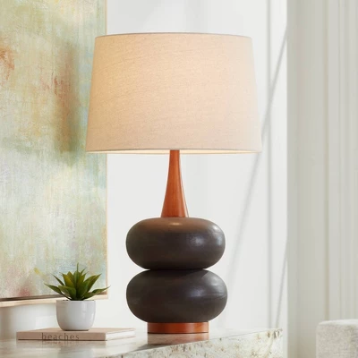 360 Lighting Amelia 28 3/4" Tall Mid Century Modern End Table Lamp Matte Black Ceramic Wood Single Living Room Bedroom Bedside Oatmeal Shade 1 360 Lighting Amelia 28 3/4" Tall Mid Century Modern End Table Lamp Matte Black Ceramic Wood Single Living Room Bedroom Bedside Oatmeal Shade