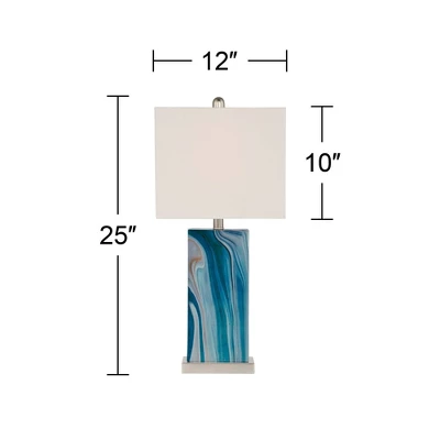 360 Lighting Connie Modern Table Lamps 25" High Set Of 2 Blue Faux Marble With USB Charging Ports LED White Shade For Bedroom Living Room House Desk 5 360 Lighting Connie Modern Table Lamps 25" High Set Of 2 Blue Faux Marble With USB Charging Ports LED White Shade For Bedroom Living Room House Desk - Image 5