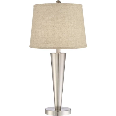 360 Lighting Geoff Modern Table Lamps 26" High Set Of 2 Brushed Nickel With USB Charging Port Cream Burlap Drum Shade For Bedroom Living Room Desk 3 360 Lighting Geoff Modern Table Lamps 26" High Set Of 2 Brushed Nickel With USB Charging Port Cream Burlap Drum Shade For Bedroom Living Room Desk - Image 3