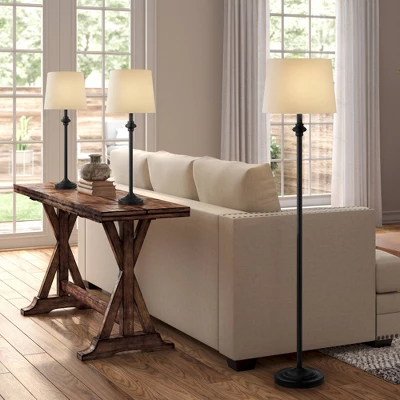 360 Lighting Carter Rustic Farmhouse 3 Piece Table Floor Lamp Set Black Metal Cream Fabric Tapered Drum Shade For Living Room Bedroom Office House 1 360 Lighting Carter Rustic Farmhouse 3 Piece Table Floor Lamp Set Black Metal Cream Fabric Tapered Drum Shade For Living Room Bedroom Office House