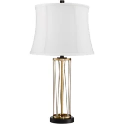 360 Lighting Nathan Modern Table Lamps 25 1/2" High Set Of 2 Gold Metal With USB Charging Ports White Drum Shade For Bedroom Living Room Home Desk -Outlet 360 Lighting Store GUEST d323a40b ba9c 4555 9c3f a92f193885c5