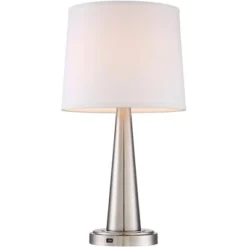 360 Lighting Karla Art Deco Style Table Lamps 25" High Set Of 2 Brushed Nickel With USB Charging Port And Table Top Dimmers White Fabric Drum For Desk -Outlet 360 Lighting Store GUEST d4513474 0e29 403f 915c 0f0049034786