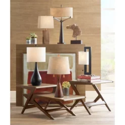 360 Lighting Omar Modern Table Lamp 28 3/4" Tall Warm Brown Wood Hourglass Oatmeal Fabric Drum Shade For Bedroom Living Room Bedside Nightstand Office -Outlet 360 Lighting Store GUEST d65b8b8a 1a44 478d 9722 ac58b50aba81