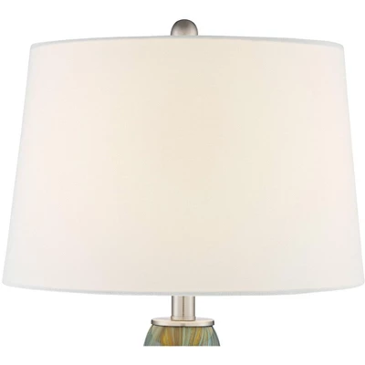 360 Lighting Azure Modern Table Lamps 29 1/2" Tall Set Of 2 Blue Brown Art Glass White Fabric Drum Shade For Bedroom Living Room Bedside Nightstand 2 360 Lighting Azure Modern Table Lamps 29 1/2" Tall Set Of 2 Blue Brown Art Glass White Fabric Drum Shade For Bedroom Living Room Bedside Nightstand - Image 2